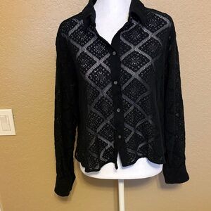 GAP Black Cropped Lace Shirt, Size Large